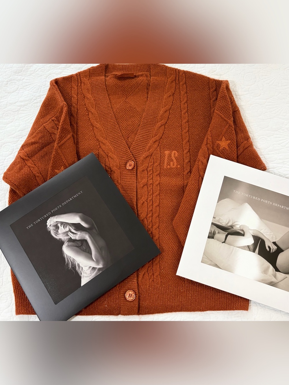NEW BUNDLE Taylor Swift Life of a Showgirl Cable-Knit Cardigan + 2 Albums TTPD